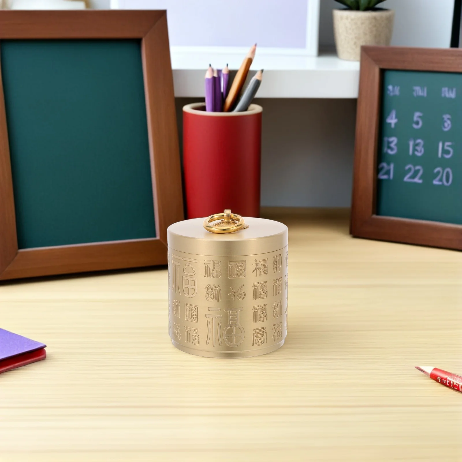 منفضة سجائر نحاسية عتيقة مستديرة مع غطاء حامل سيجارة معدني شديد التحمل للمنزل والمكتب والسيارة والحديقة والفناء وسطح المكتب ديكور المدخن #5