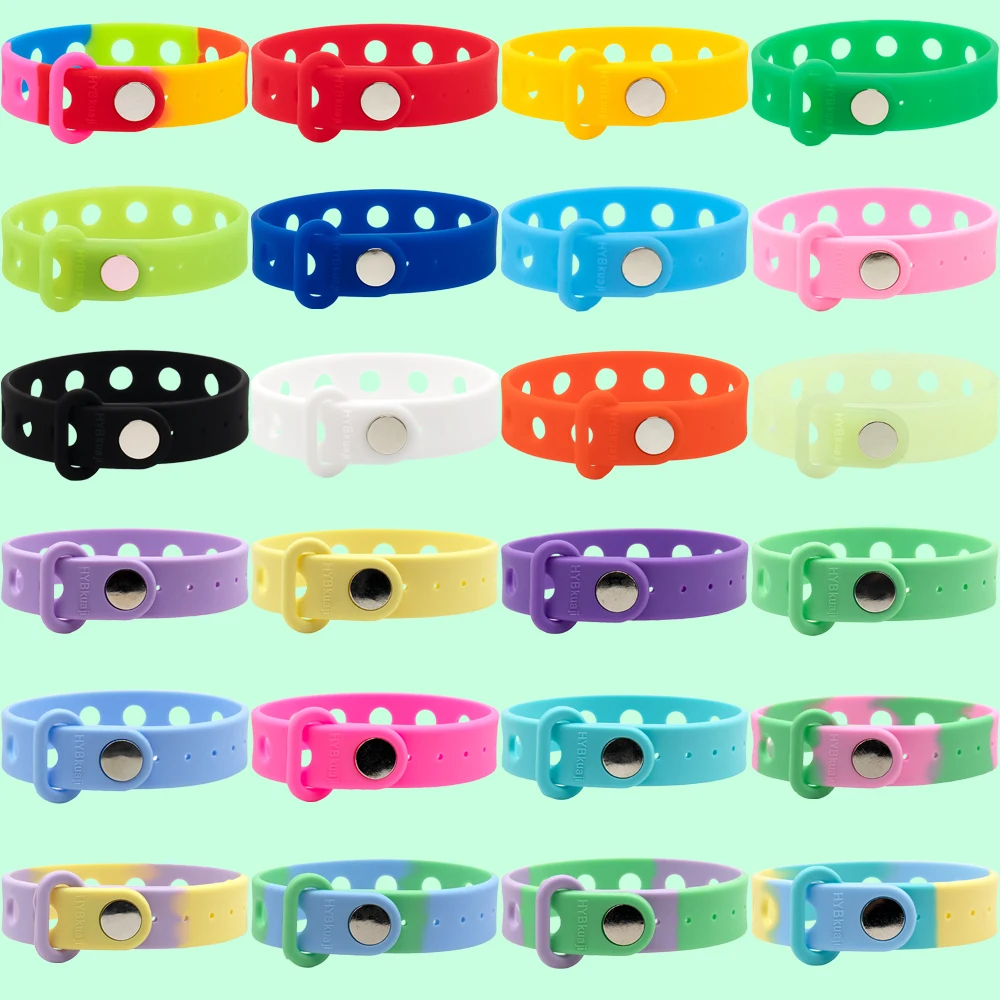 1PCS 24 Colors Silicone Bracelet Wristband 21cm Fit Shoe Buckle shoe charms Popular Rubber Wrist Strap Baby Kids Jewelry Pendant