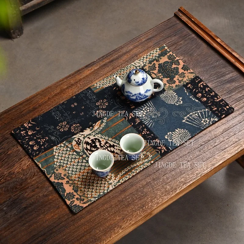 Vintage Patchwork Floral Tea Mat Cotton Linen Tea Table Retro Printed Fabric Tea Coaster Small Desk Decor Mat Tabletop Display