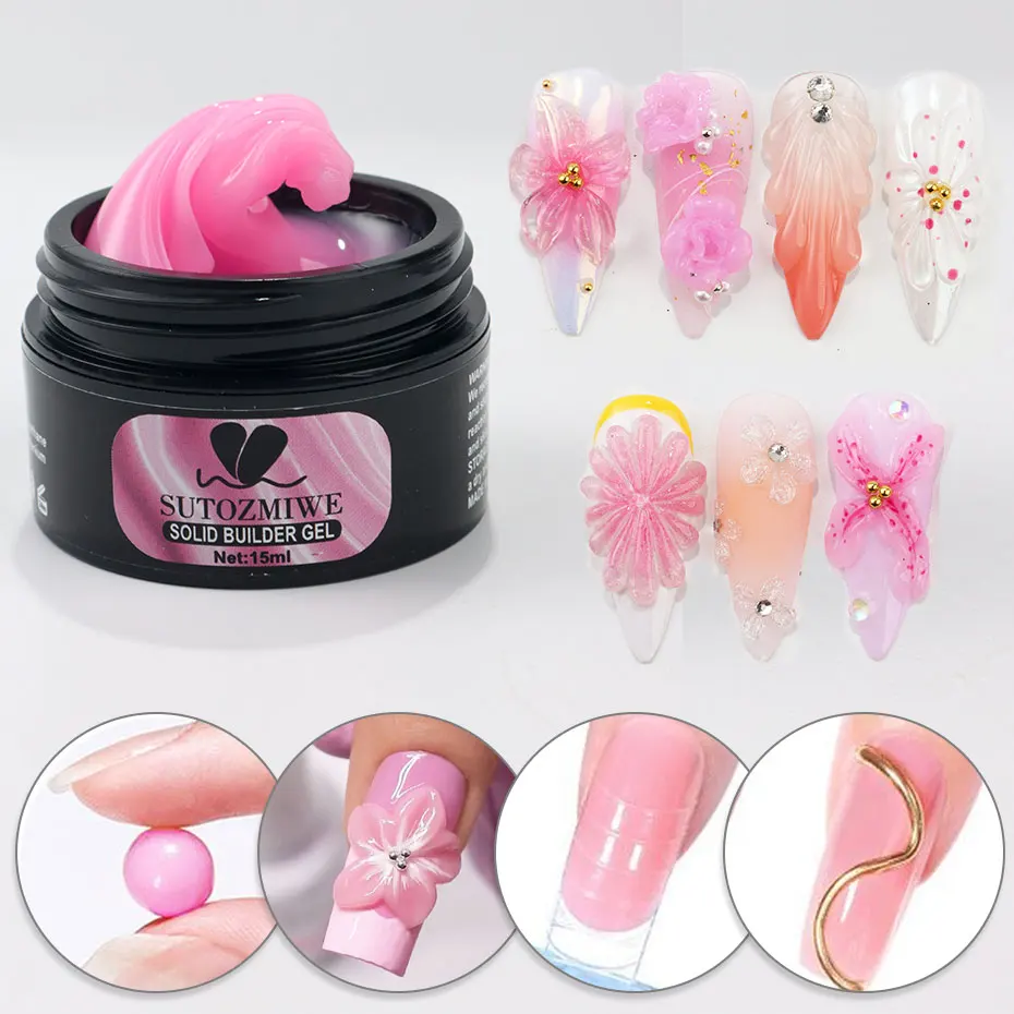 

1pcs 3D Pink Carving Solid Nail Gel 15ml Clear Non Stick Hand Extension Nail Gel Polish For Painting Carved Manicure Decoration