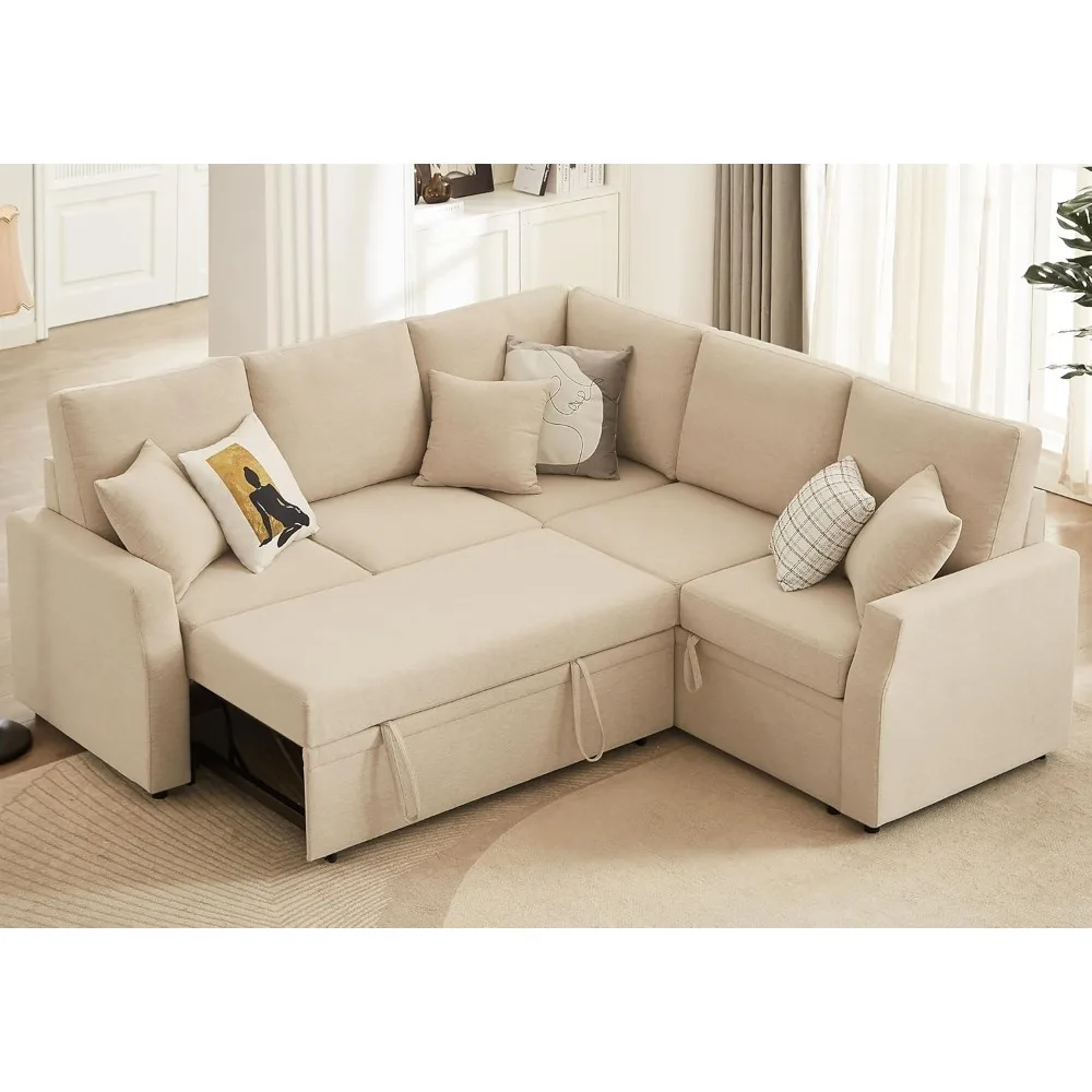 

85 Inch Sofa Bed, Oversized L Shape Couch with Pull Out Bed & Storage Seat, Oversized Reversible Sleeper Sofa for Living Room A