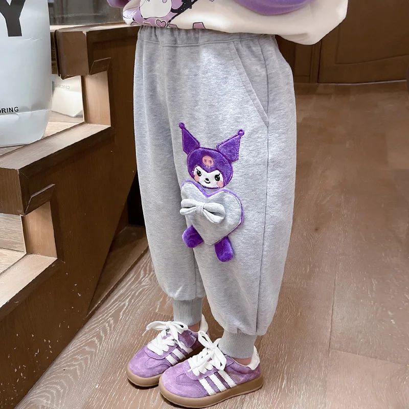 Anime Sanrios Jeans Cartoon Kuromi Children's Versatile Casual Sweatpants Korean Cute Girls Spring Fall Elastic Waist Trousers