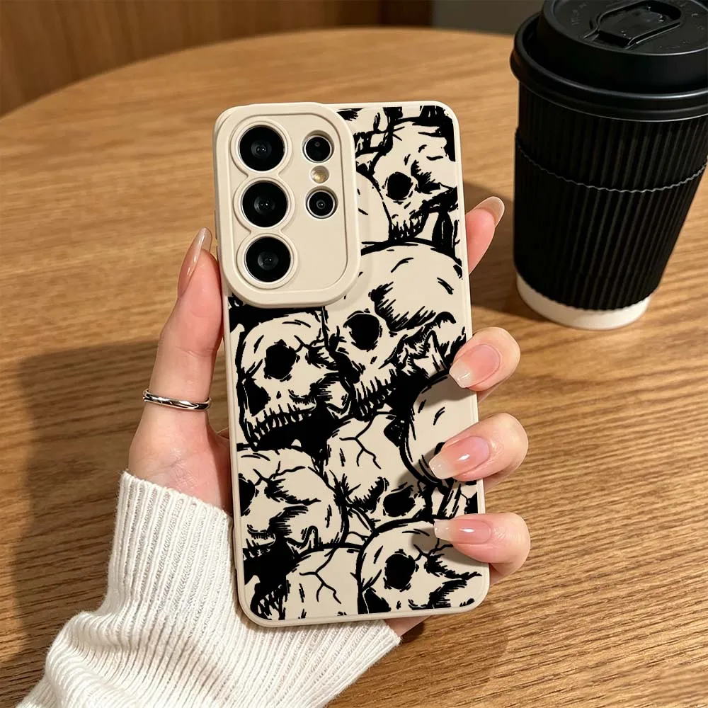 Cartoon Skull Pattern Art For Samsung Galaxy S26 S25 S24 S23 S22 S21 S20 Ultra Plus A15 A35 A54 A55 Soft Cover Phone Case