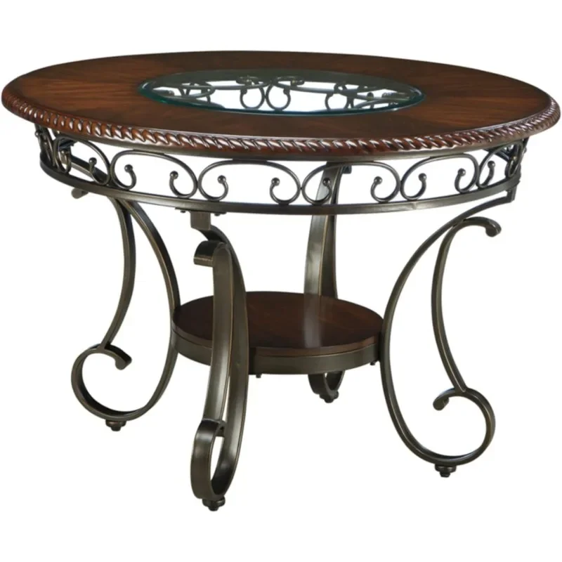 

45" Round Glass Top Dining Table, Brown furniture