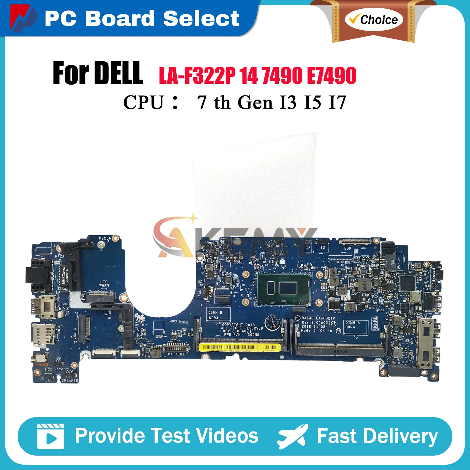 

Laptop Motherboard For DELL Latitude 7490 LA-F322P with i3 i5 i7 CPU 0PXMYG 084GNT 0M44N6 LA-F321P Tested OK