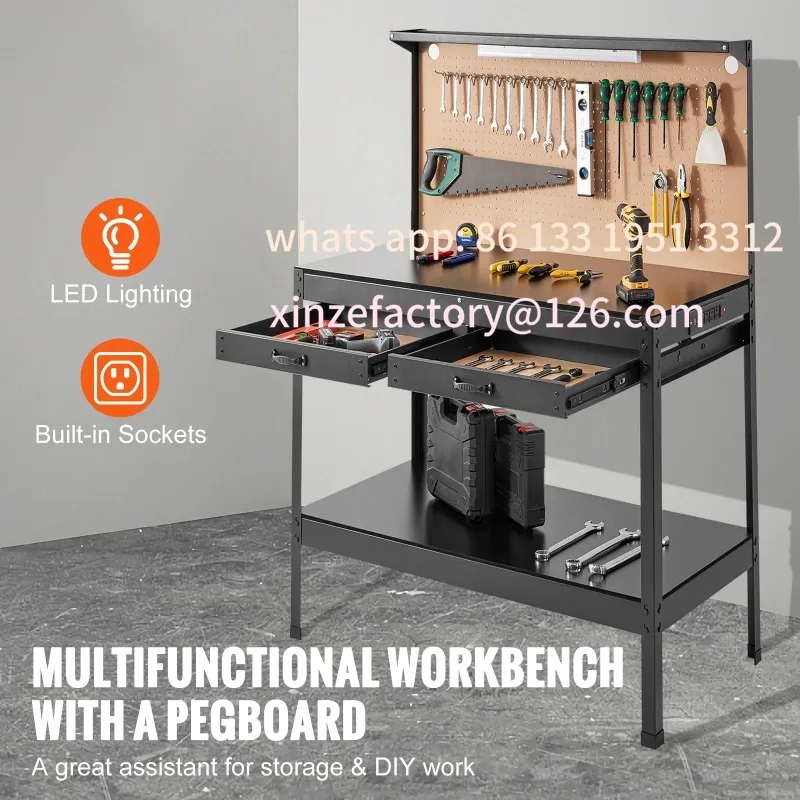 CustomizableWork Bench with 2xUSB Ports & 30xHooks Workspace for Hardwood Working SucceBuy 220lbs Workbench A3 Garage Steel