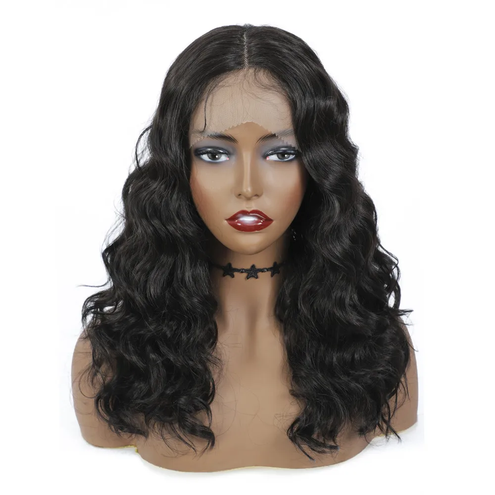 X-TRESS-Peluca de cabello sintético con malla frontal para mujer, cabellera de longitud media con pelo de bebé, onda suelta Natural, marrón oscuro,
