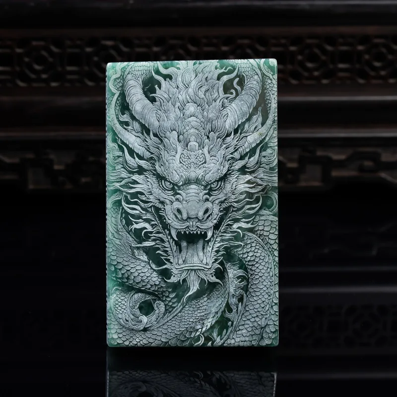 

Natural A-grade Jade Dragon Brand Great Wall Blue Water Material Double sided Precision Shadow Carving High Ice Jade Pendant