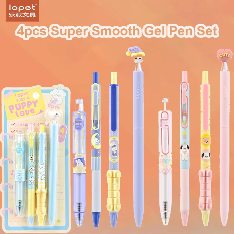 

Lopet 4pcs Cute Gel Pens Set 0.5mm Black ST Nib Smooth Writing Quick-Dry Ink Retractable Pens Fun Docoter School Office Supplies