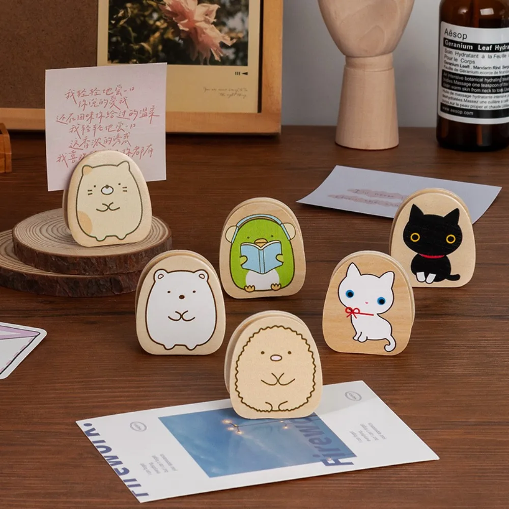 

1pc Corner Biological Wooden Simple Photo Folder Desktop Decoration Note Message Folder Office Supplies Business Card Holder