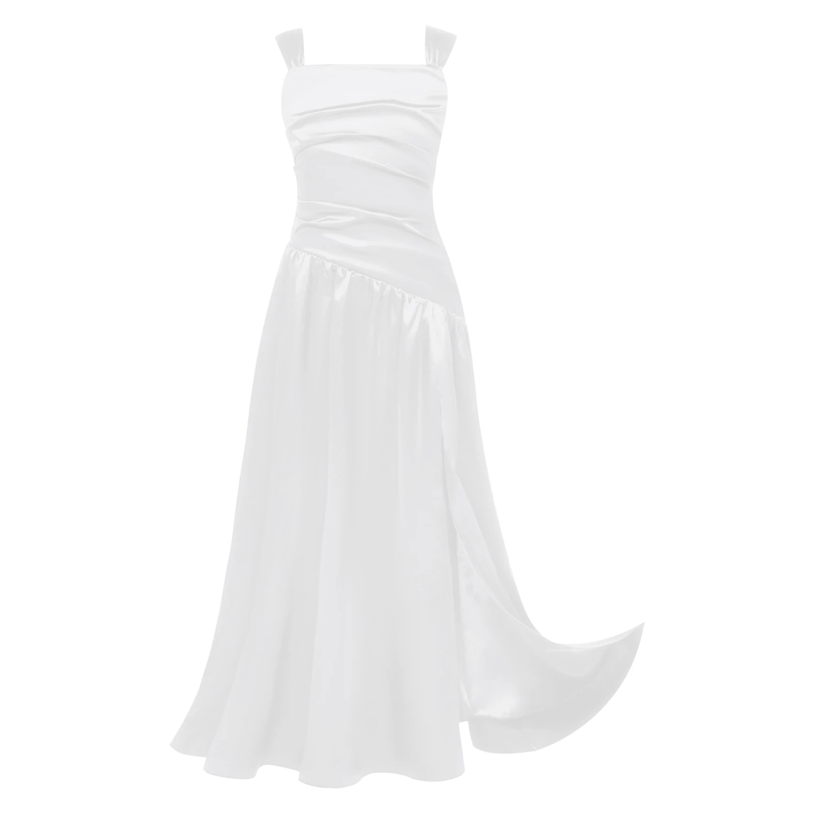 Kids Flower Girls Elegant Party Gown Sleeveless Ruched Bodice A-line Satiny Dress Bridesmaid Wedding Birthday Formal Dresses