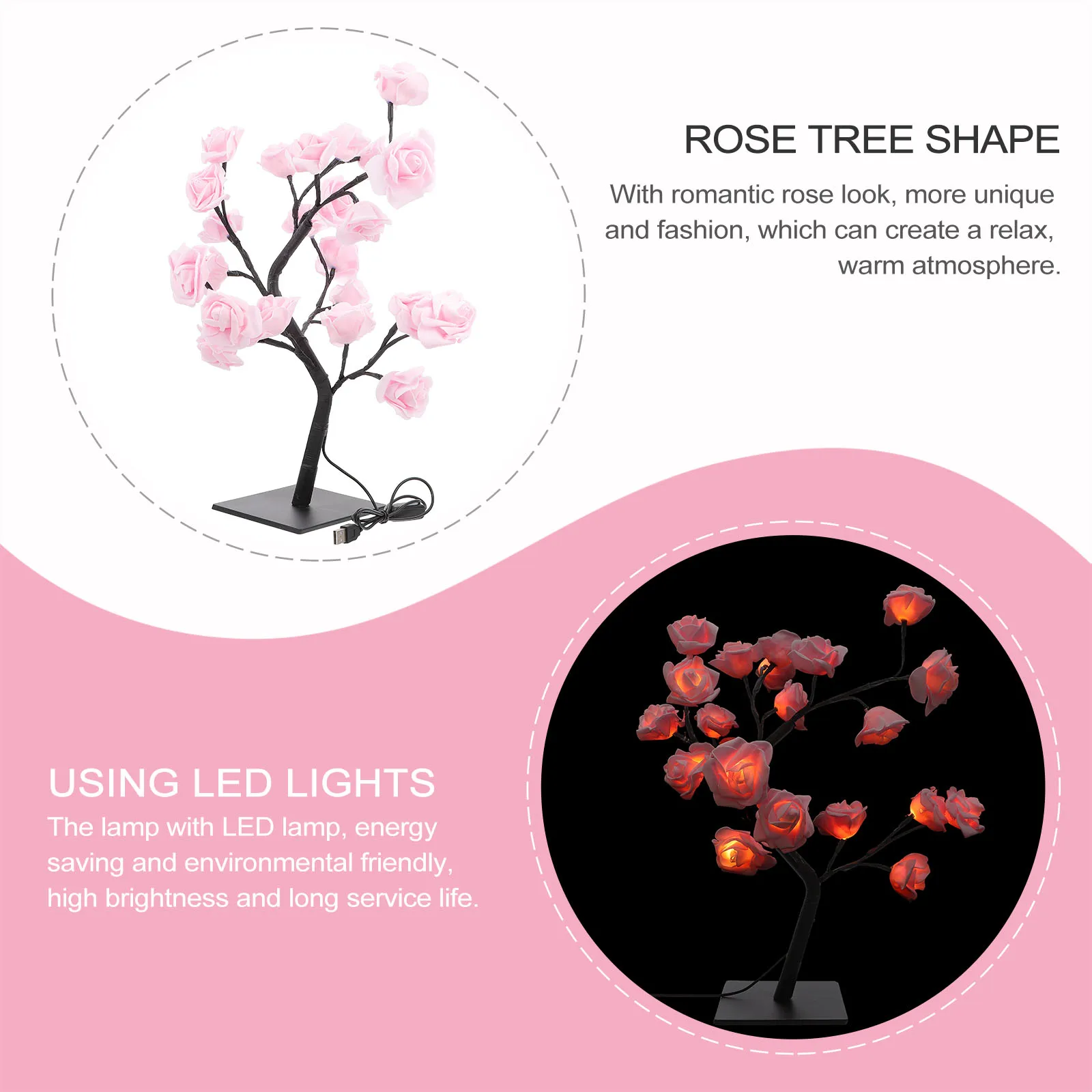 

USB Bedside Desktop Light Shape Decorative Lamp Bedside Rose Tree Shape Night Lamp Table Desktop Energy Saving LED