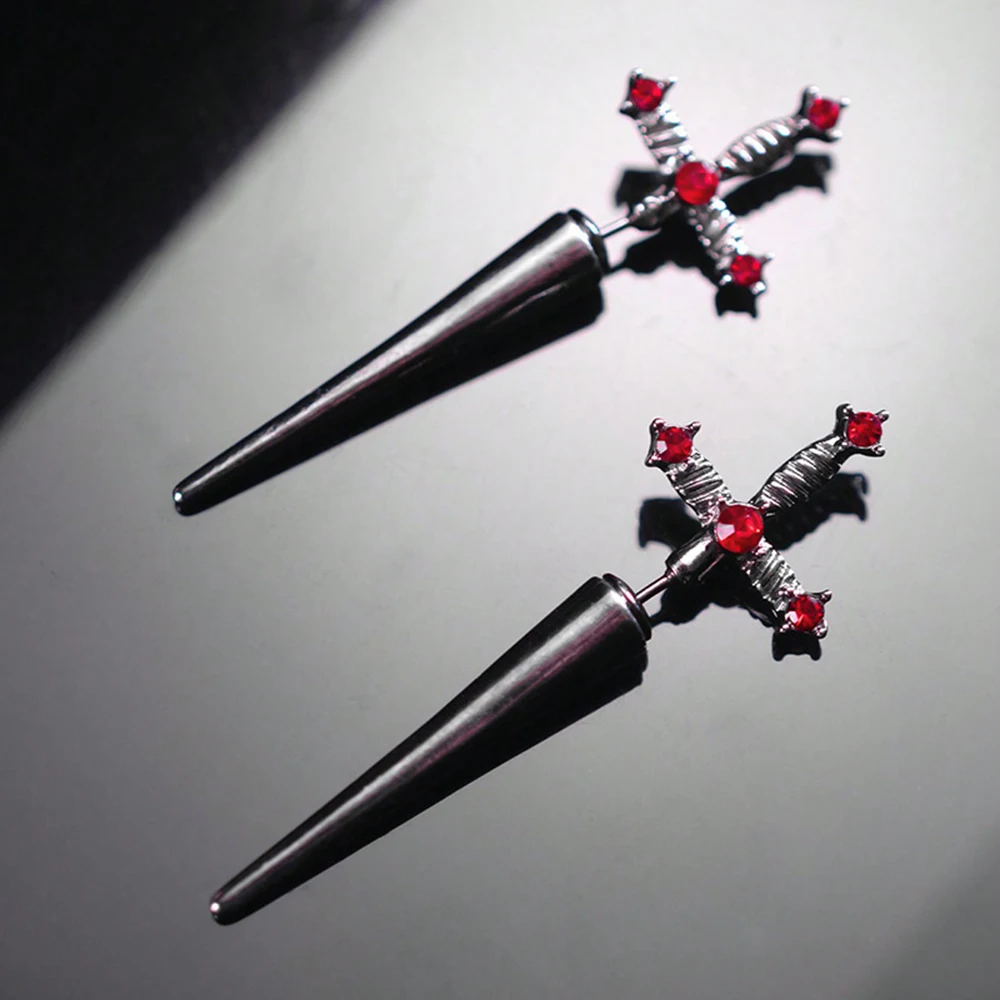 Fashion Sword Earrings Vintage Cool Punk Crystal Ear Studs Gothic Dagger Earrings Jewelry Gift For Women inlay Cubic Zirconia