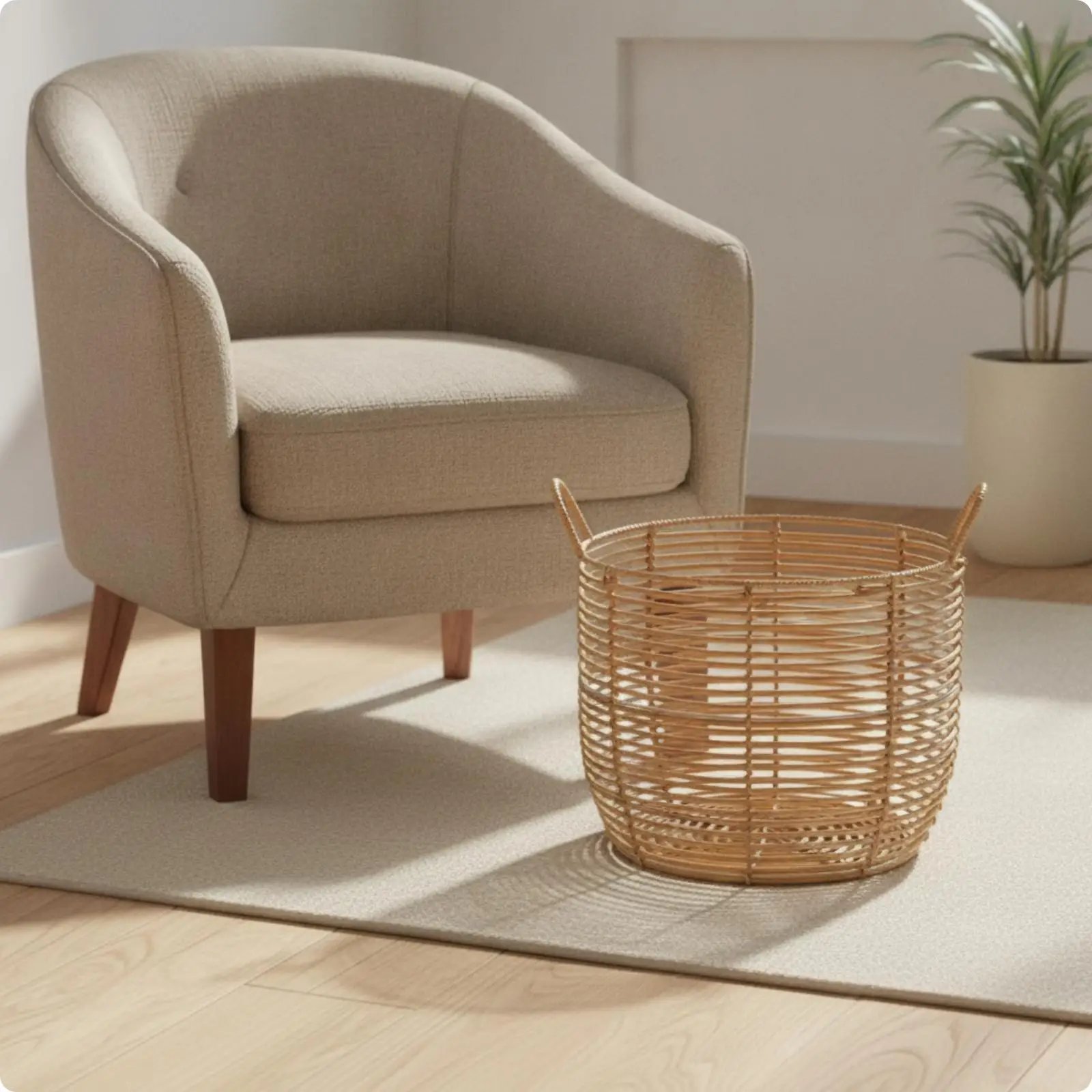 Storage Basket for Laundry and Toys Round Woven Rattan Plastic Bin with Handles for Home Decor