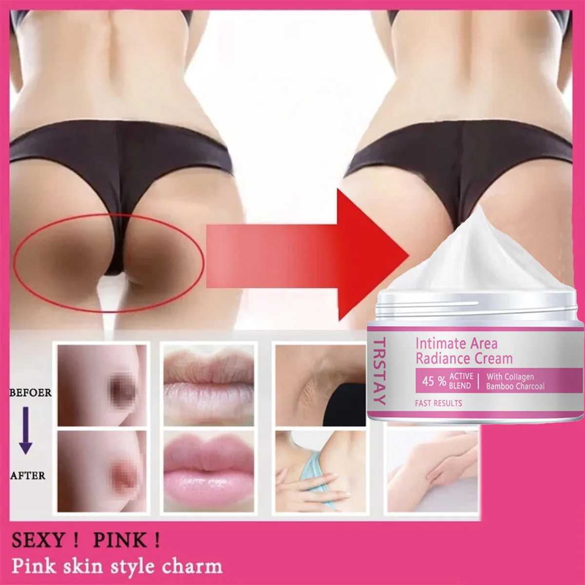 

TRSTAY Блестящий крем для интимной зоны с коллагеном и бамбуковым углем Быстрые результаты Уход за кожей Крем для тела для беременных и беременных