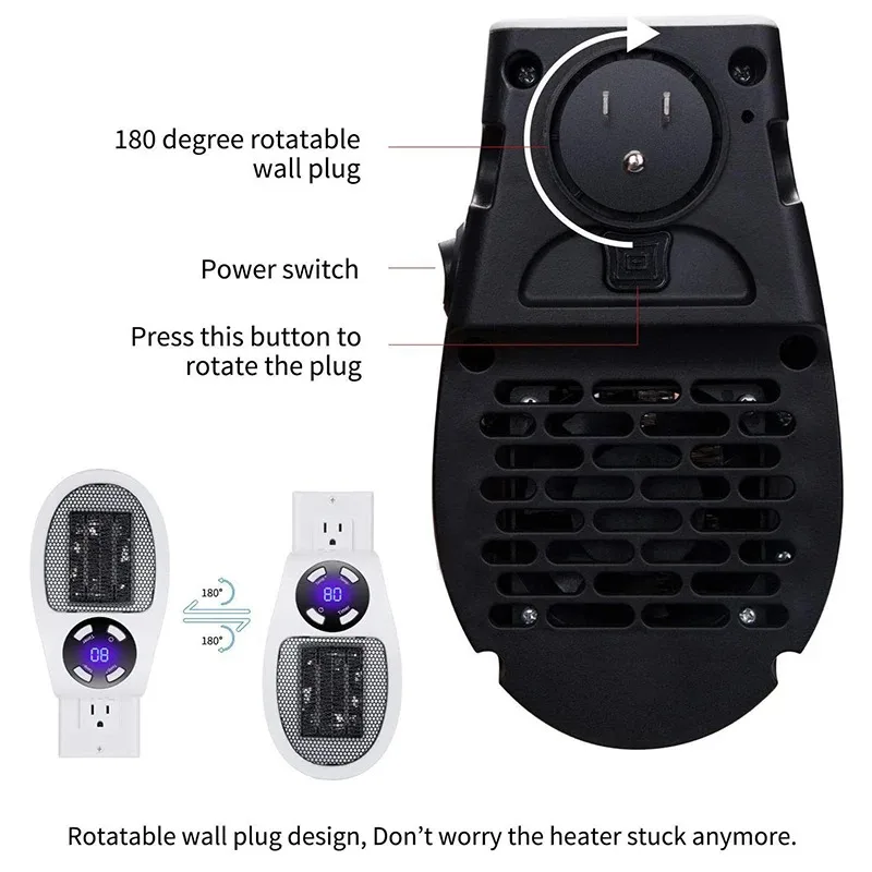 Mini Portable Electric Heater Plug in Wall Fast Heating Radiator Warmer with Remote Control for Desk Office Room