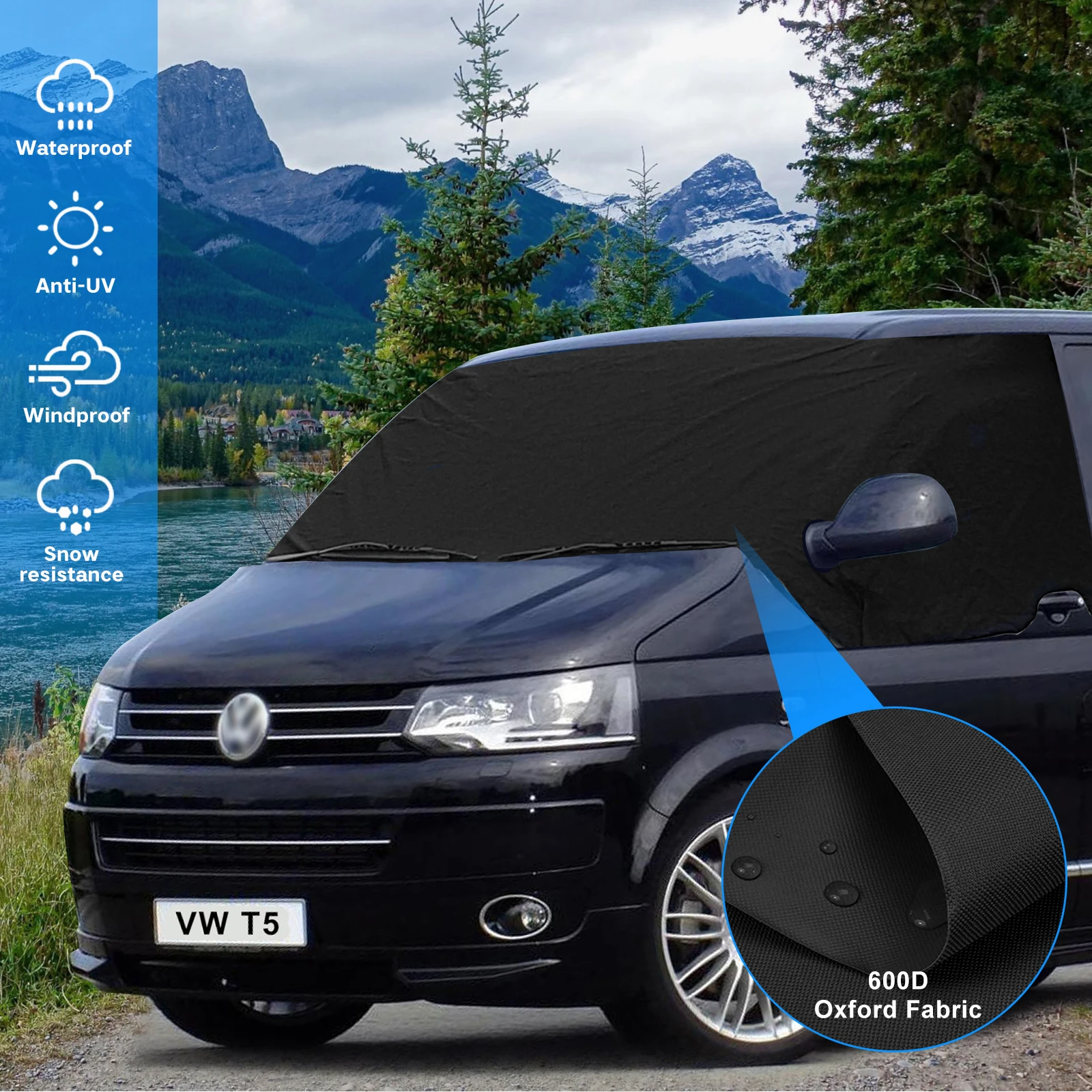 For Deluxe VW T5 T6 Window Screen Cover Curtain Wrap Blind Camping Frost Auto Frost Protection Windscreen Sunshade Car Parts 