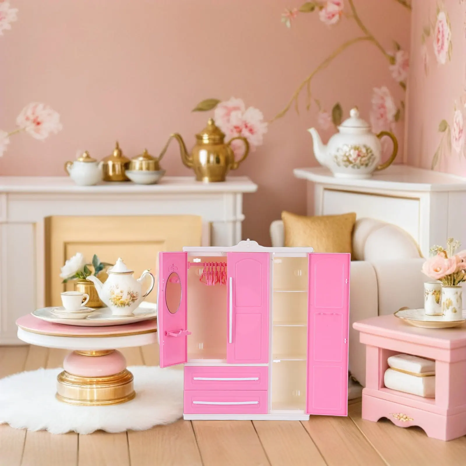 

Compact Dollhouse Wardrobe Closet with 20 Hangers Miniature Bedroom Furniture for Organized Clothing Display Realistic Pretend