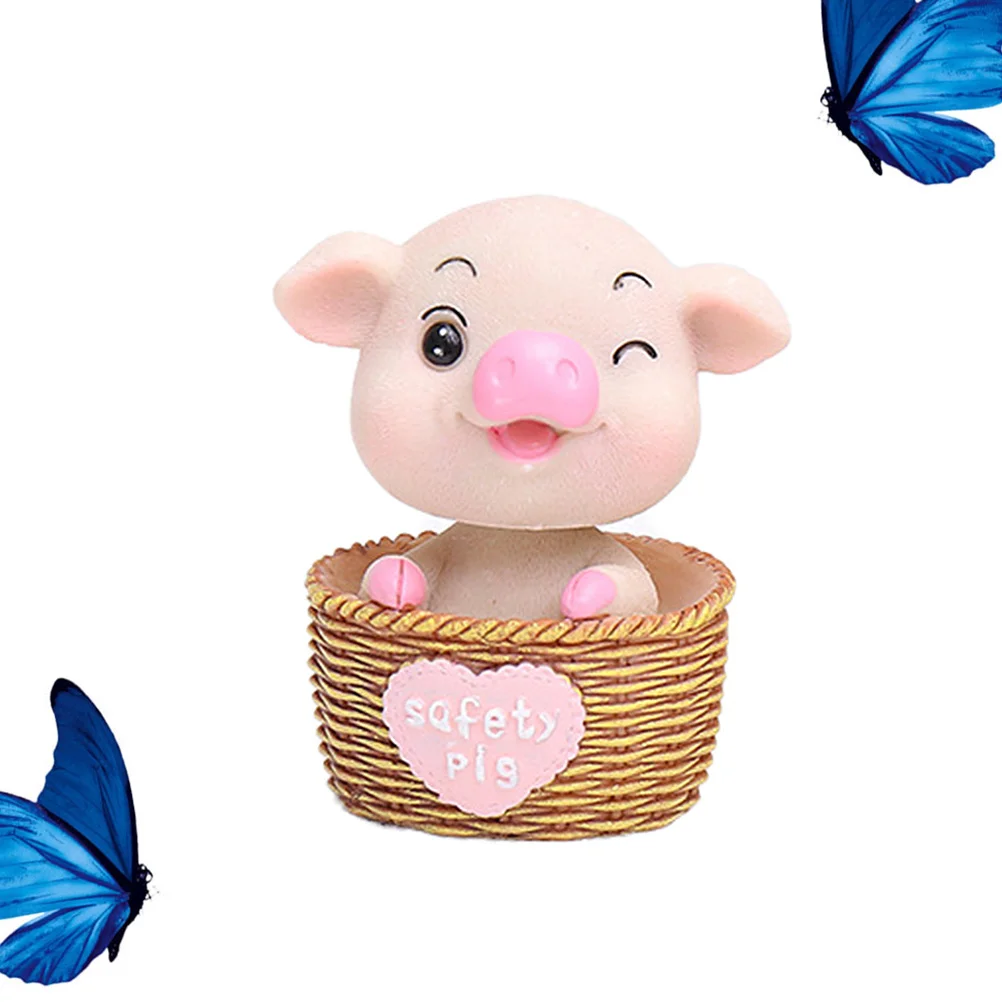 

Exquisite Pink Resin Pig Ornament Head Shaking Car Decor Home Table Desk Bookshelf Gift Car Ornaments Pig Ornament