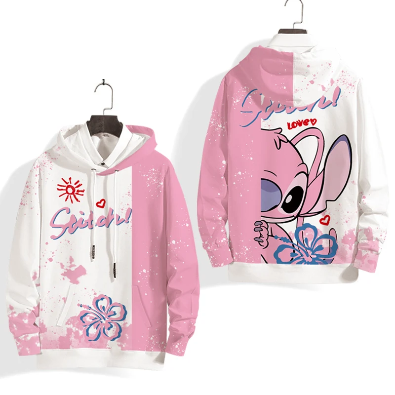 Disney Stitch and Angel Couple Hoodie Kids Men Women Hoodie Girls Boys Cartoon Children Long Sleeve Coat Top Pullover Sweatshirt