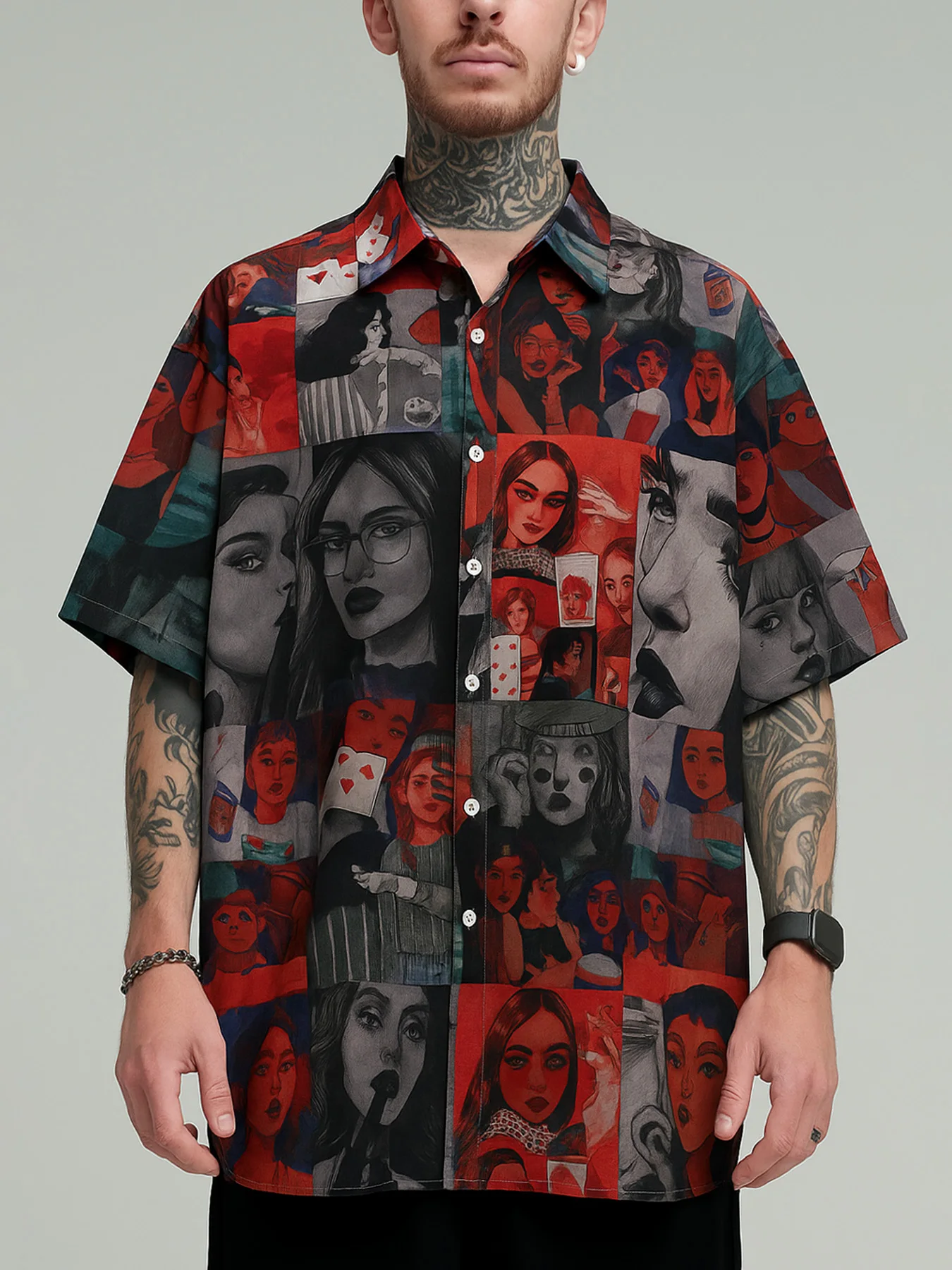 

Рубашка мужская оверсайз свободного кроя, повседневная с короткими рукавами, с принтом в стиле ретро, гавайская одежда, уличная одежда, на лето