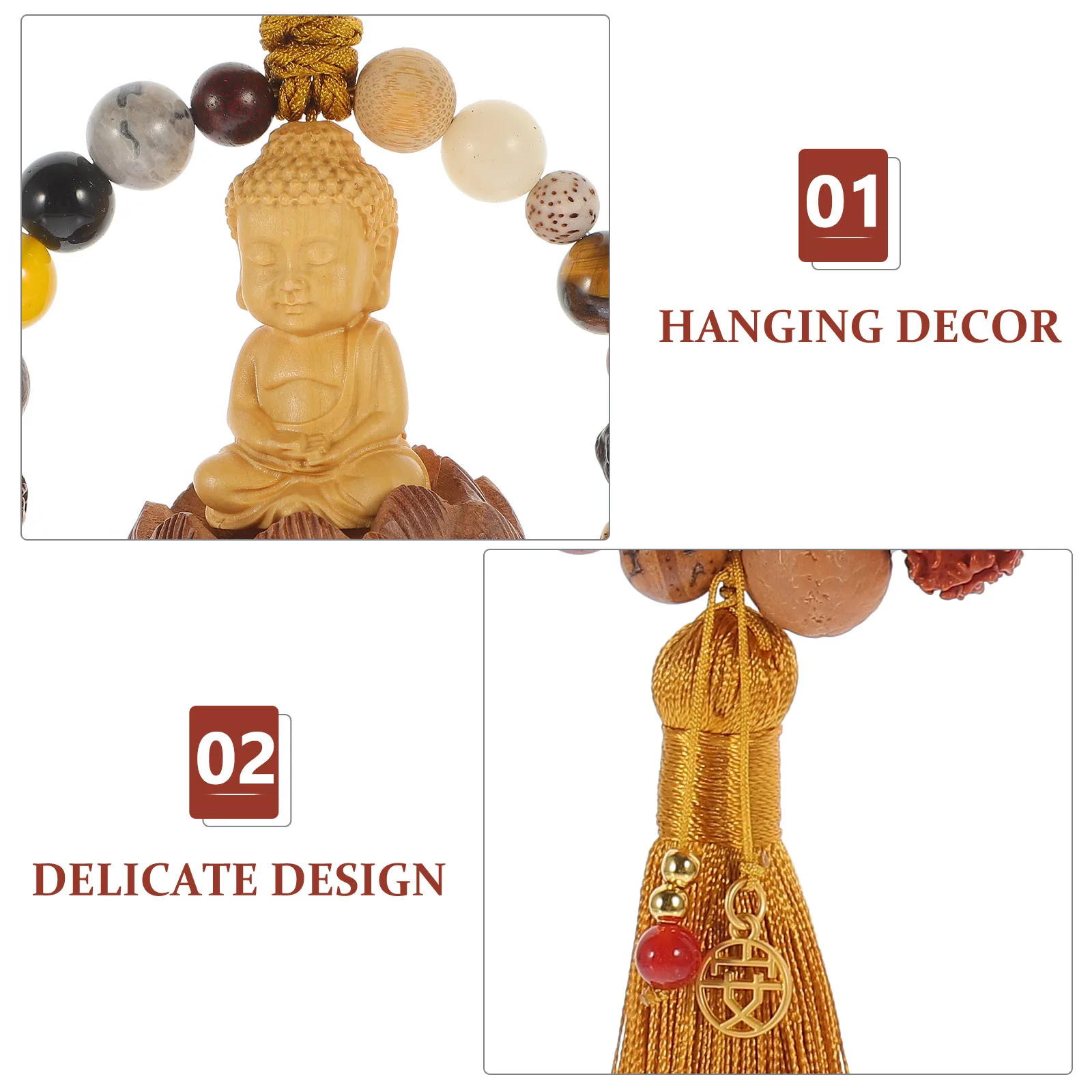 

Wooden Buddha Pendant Chinese Style Car Hanging Ornament Decorative Wall Charm For Home Auto Interior Feng Shui Decoration