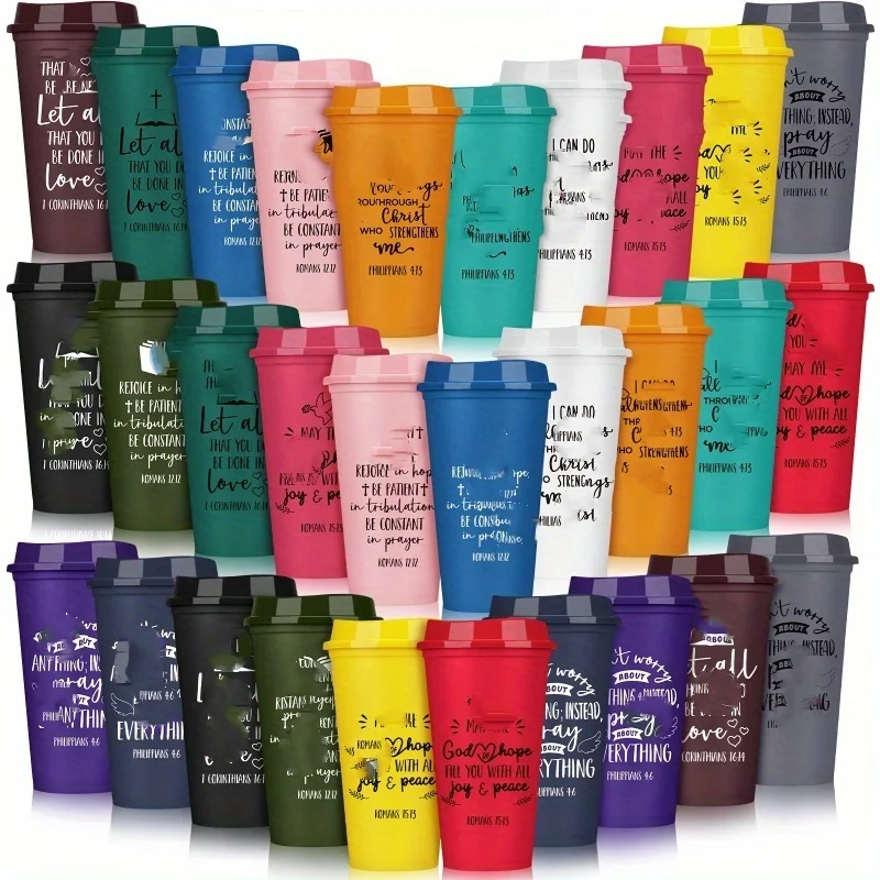 

30pcs Reusable Coffee Cups Verse Plastic Tumblers with Lids Travel Coffee Mug Employee Appreciation Gift 16oz for Cold Drinks Bu