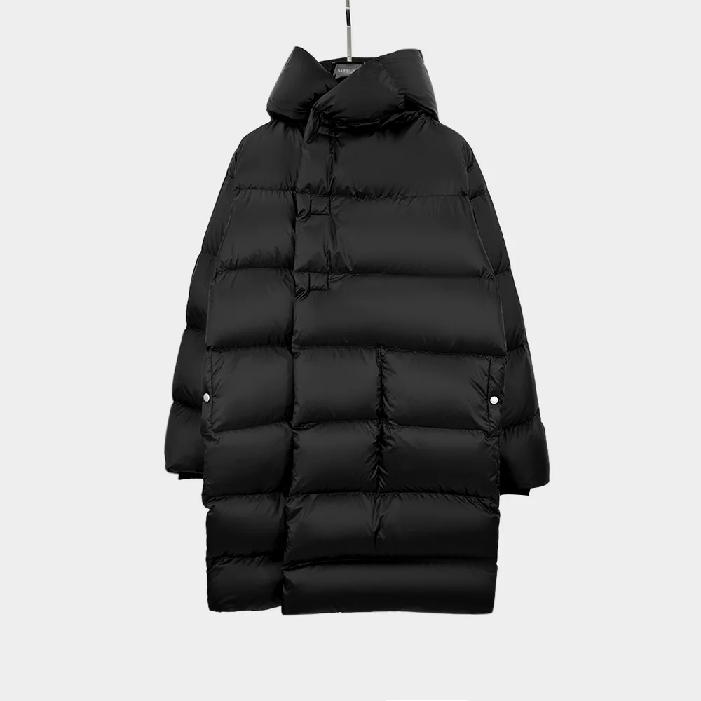 High Street Winter Down Jacket Women's Black Collar Detachable Collar Ultra Light Long White Duck Down Bread Coats