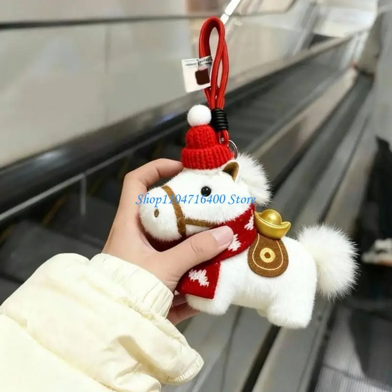 y1gd Soft Plush Keychain Pendant Toy For Girls Featuring Winter Horse And Scarf Design