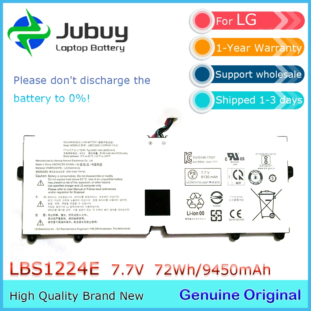 LBS1224E 7.7V 72Wh Original Laptop Battery for LG Gram 2018 15Z980 14Z980 13 13Z990 17 17Z990