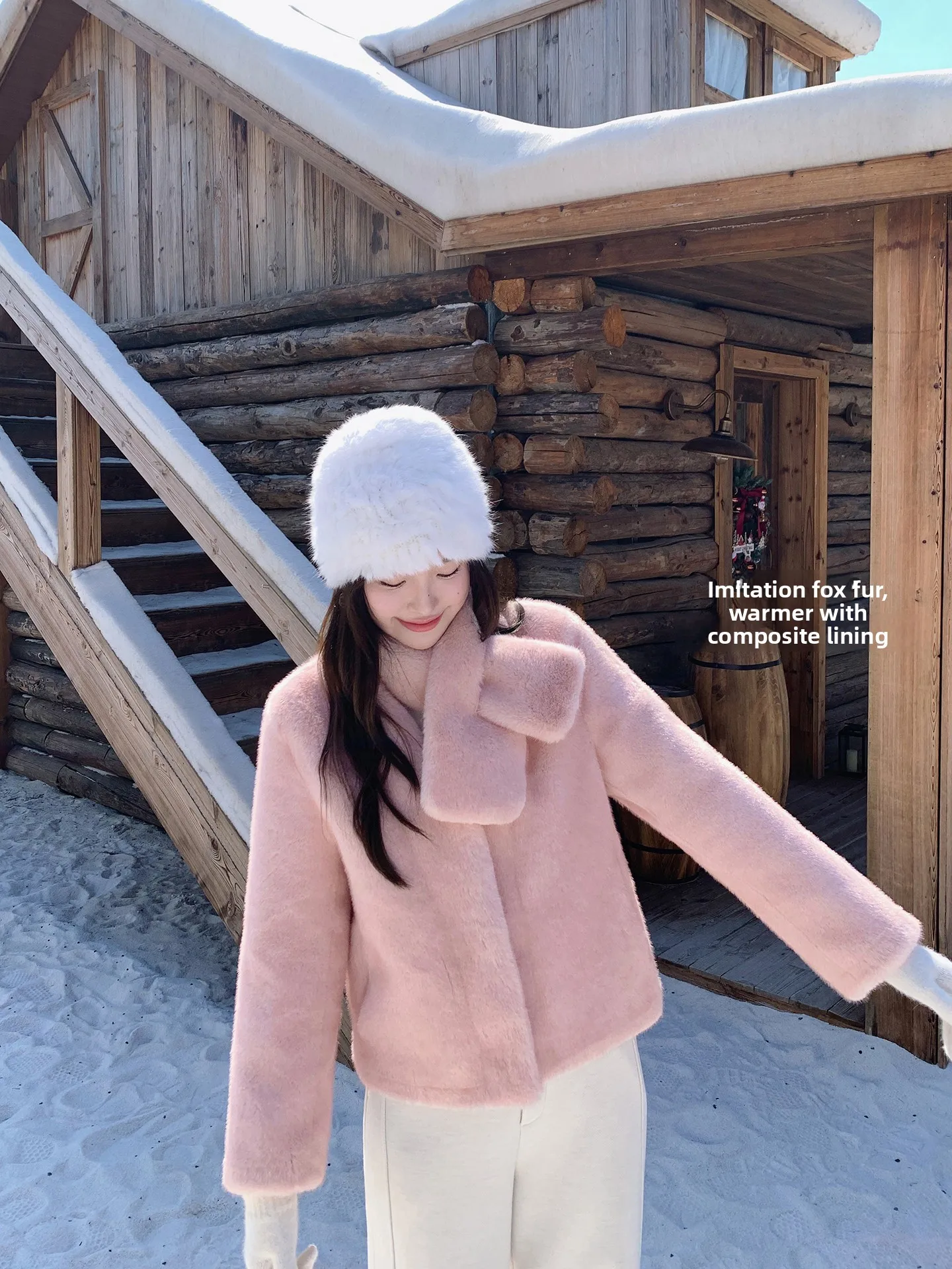 

Экологичная розовая шуба из плоского меха, женская зимняя верхняя одежда, женское пальто из искусственного норкового меха Island Song, интегрированное пальто