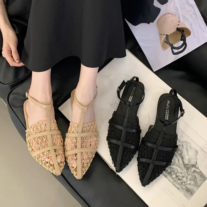 

Bailamos/Новые летние женские сандалии, модные сетчатые женские элегантные сандалии, мягкие пляжные шлепанцы, модельные туфли на плоском каблуке Mujer