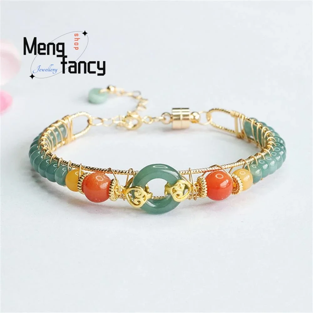 

Natural A-goods Jadeite Peace Blue Water Abacus Beads Jade Strings Bracelet Exquisite Elegant Simple High-grade Fashion Jewelry