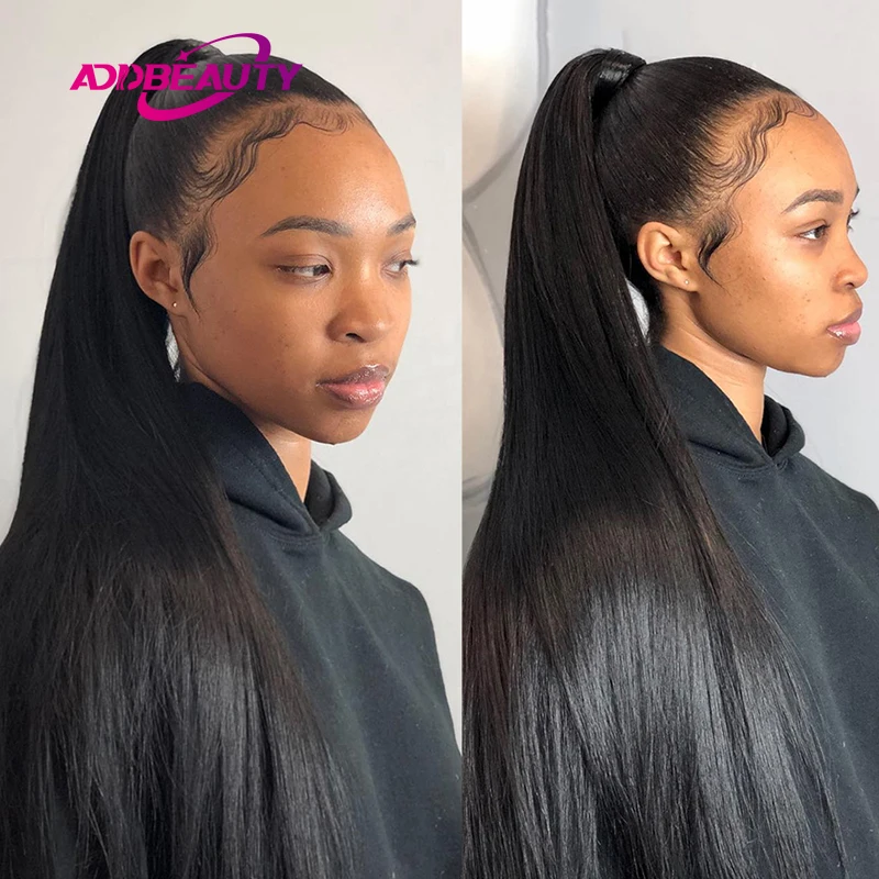 Ponytail Human Hair Extension Addbeauty Straight Horsetail Human Hair for Black Women Human Natural Hairpiece Clip in Drawstring