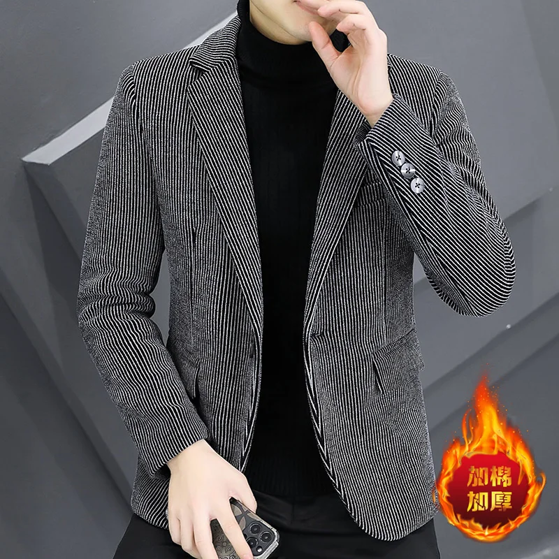 ARC Blazer Autumn/Winter Golden Sable Velvet and Cotton Thickened Thermal Small Suit Fashion Business Men\'s Slim Blazer
