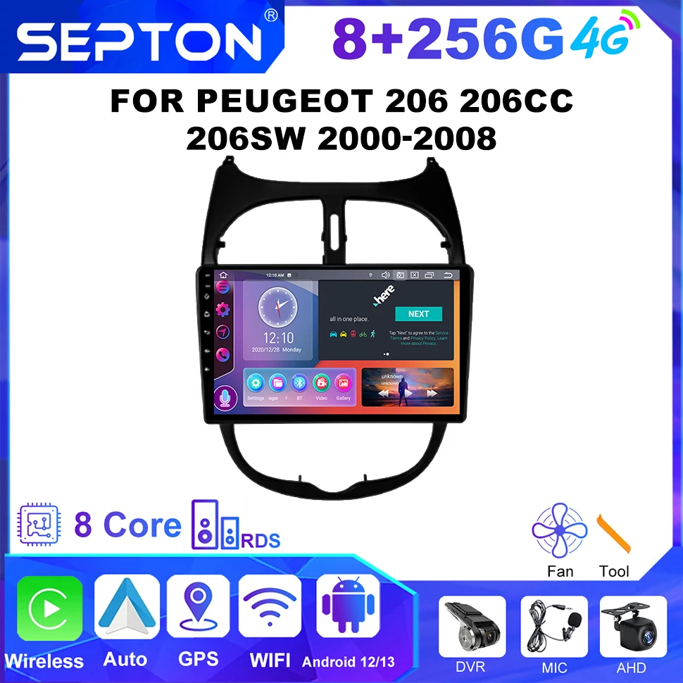 

SEPTON Auto Car Radio for PEUGEOT 206 206CC 206SW 2000-2008 2Din Head Unit Multimedia Player Navigation Car Audio Stereo GPS 4G