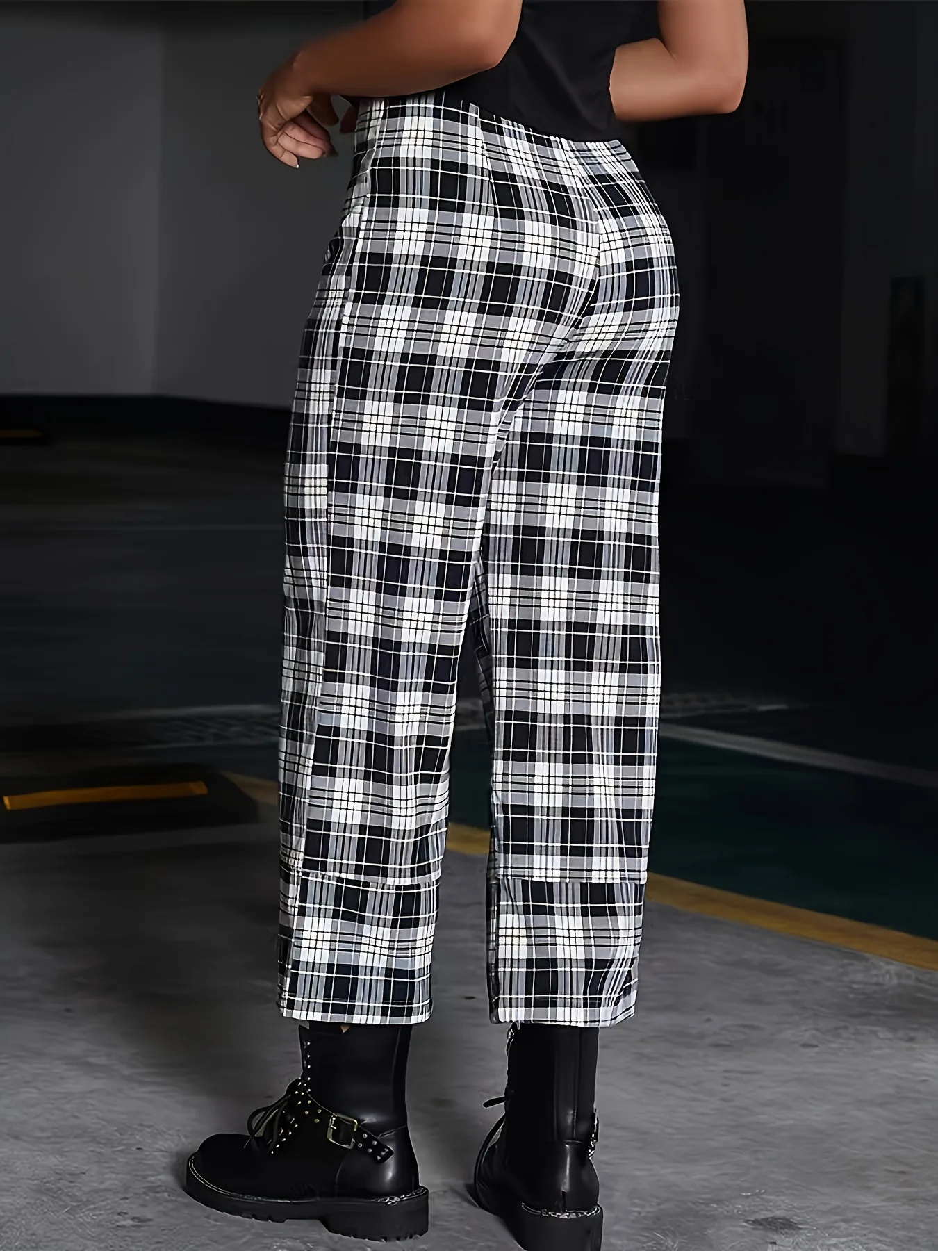 Plaid Pattern Straight Leg Pants Casual  Versatile High Waist Pants For Spring  Summer Women's Clothing