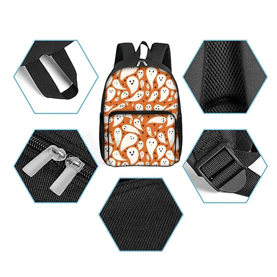Ghost Pattern Square Front Pocket Backpack For Boy And Girls Best Gifts 3D Cartoon School Bag For Children