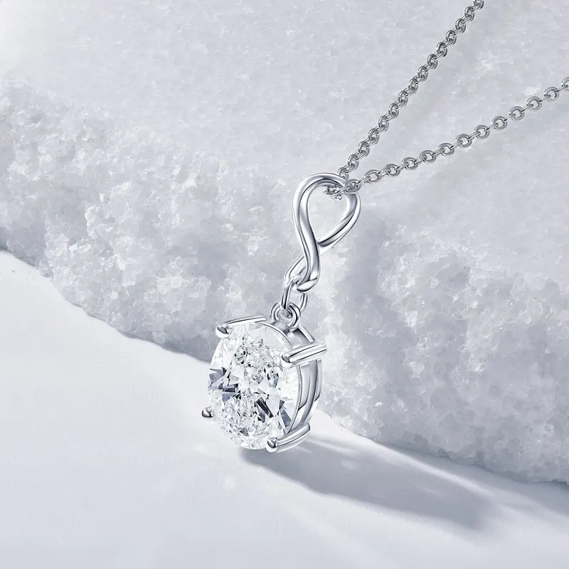 IOGOU Moissanite Infinity Pendant Necklace for Women 3CT Single Diamond Necklace Original 925 Silver Luxury Engagement Jewelry
