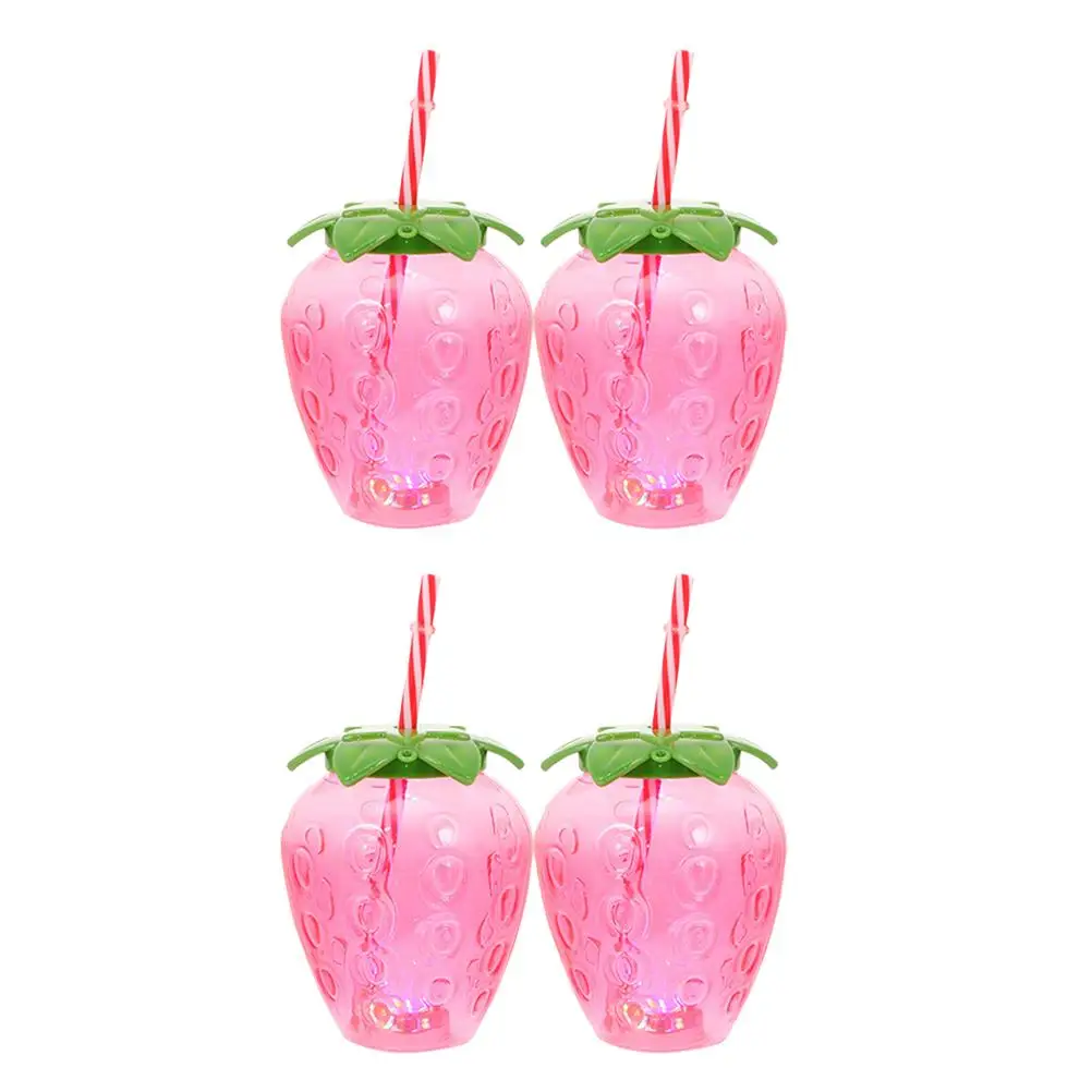

4 Sets Bottles Strawberry Shaped Cup with Straw Red Portable Water Bottle Keep Warm Party Drink Cups Cool Longer