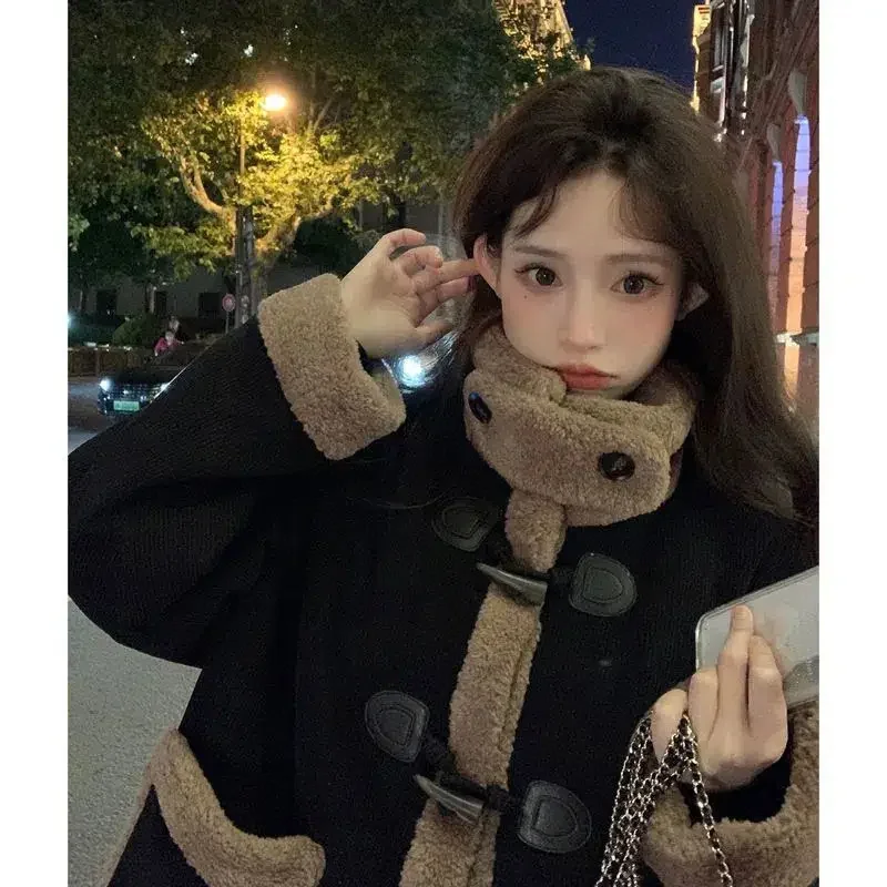 

Elegant Scarf Collar Fake PU Leather and Fur Integrated Coat Women's All Wool Sheep Fleece Keep Warm Winter 2024 New N86