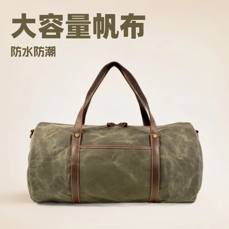 

Retro Luggage Bag Sports Gym Large Capacity Waterproof Single Shoulder Crossbody Handbag Oil Luggage Wax Canvas Travel Bag