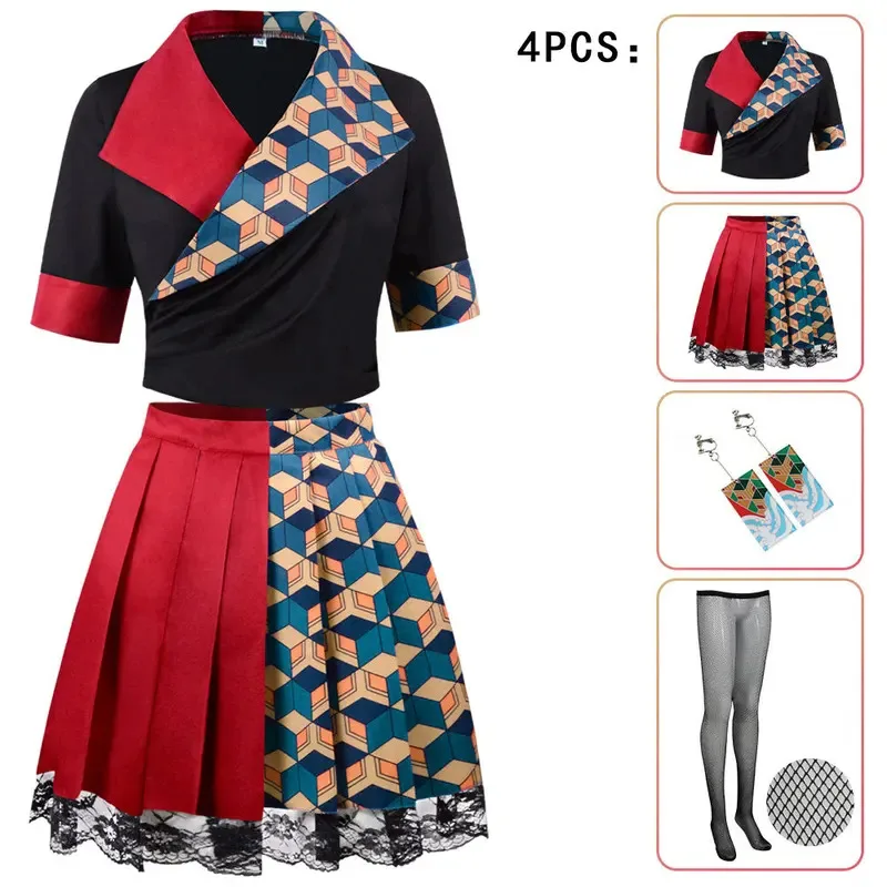 bilibili Demon Slayer Kamado Nezuko Cosplay Kamado Tanjirou Kochou Shinobu Costume Halloween Maid Dress Anime Outfit For Women