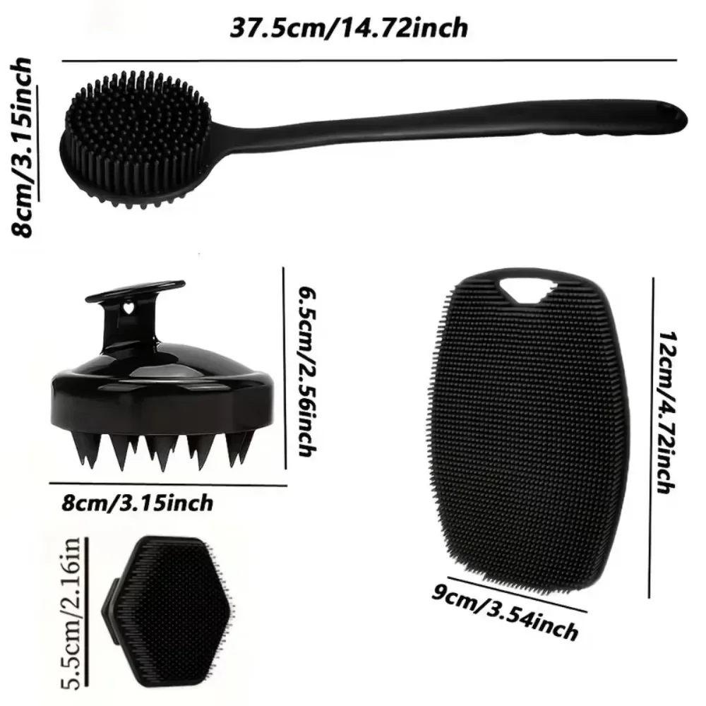 5/4/3/2/1-teiliges Körperbürsten-Set mit langem Griff, Rücken-Duschbürste, Silikon-Peelingbürste, Shampoo-Kopfhautmassagegerät für das Badezimmer – Detail 11