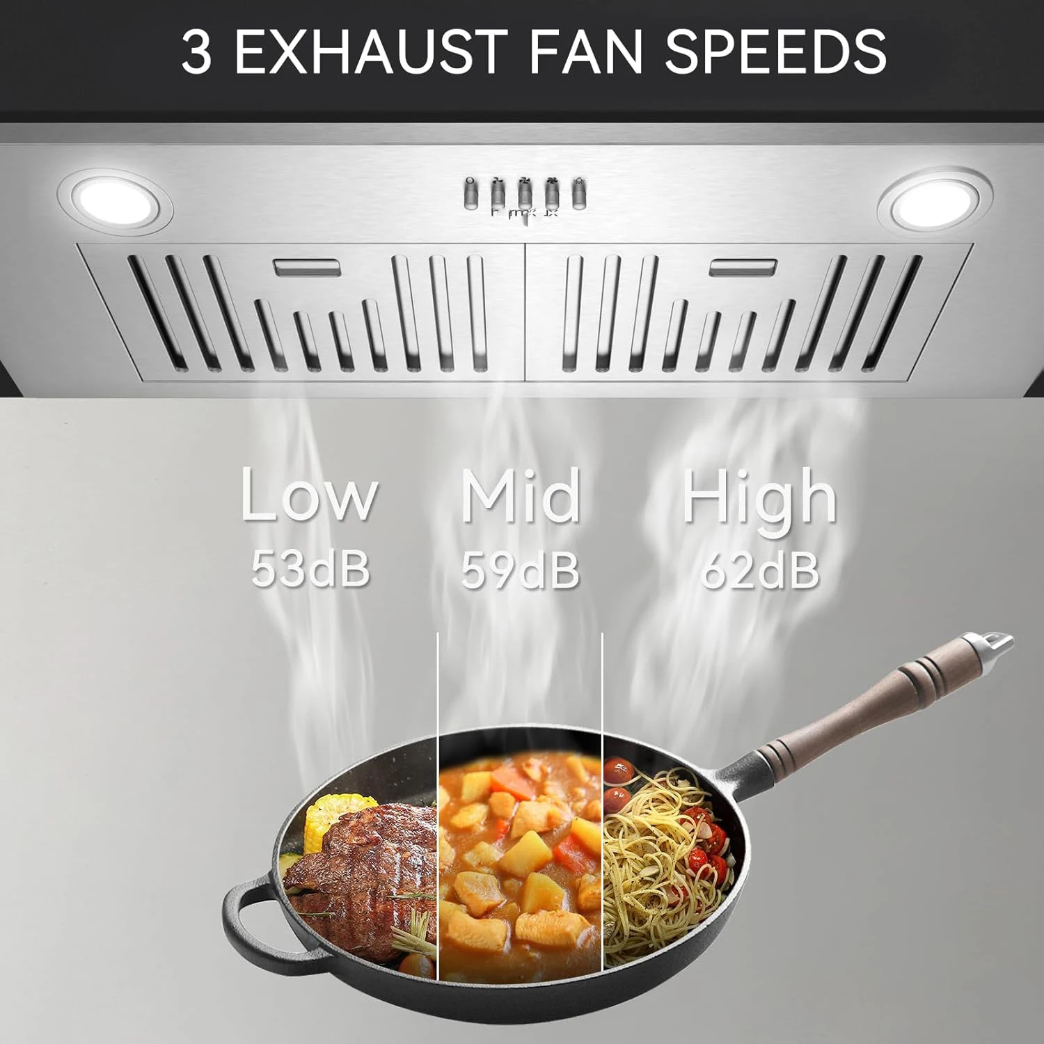 30 Inch Built-in/Insert Range Hood, 600 CFM 3 Speed Vent Hood Ducted/Ductless Convertible, Stainless Steel with Bright LED Light