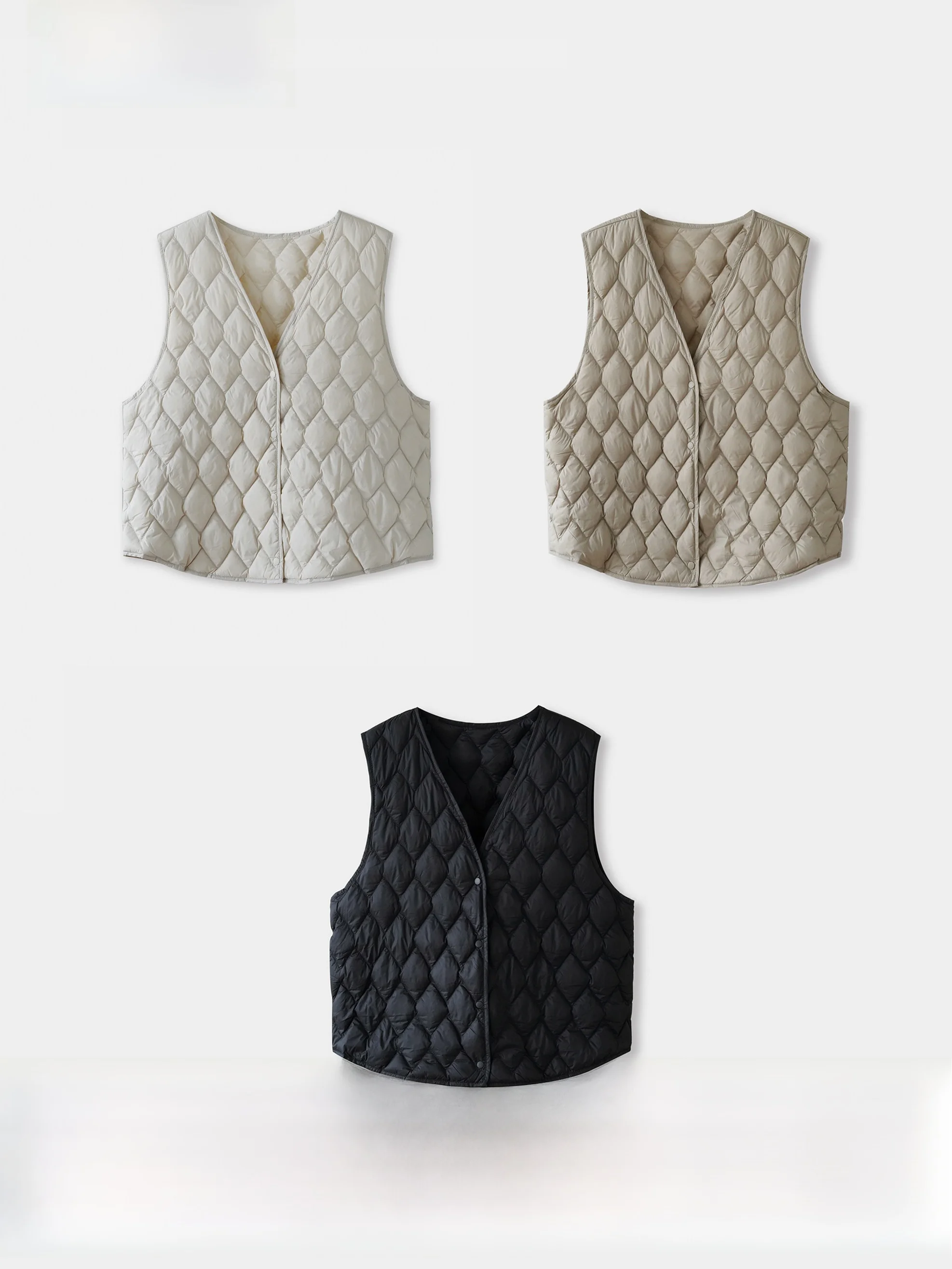 

New National Standard White Duck down Vest Women's Short Lightweight V-Neck Warmth Inner Wear Fleece Lined Layering Base Tank