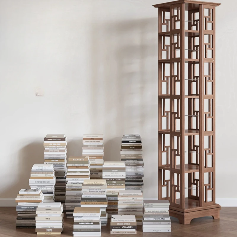 Rotating bookcase 360-degree bookcase saves space for storing all-solid wood children's creative floor shelf in home living