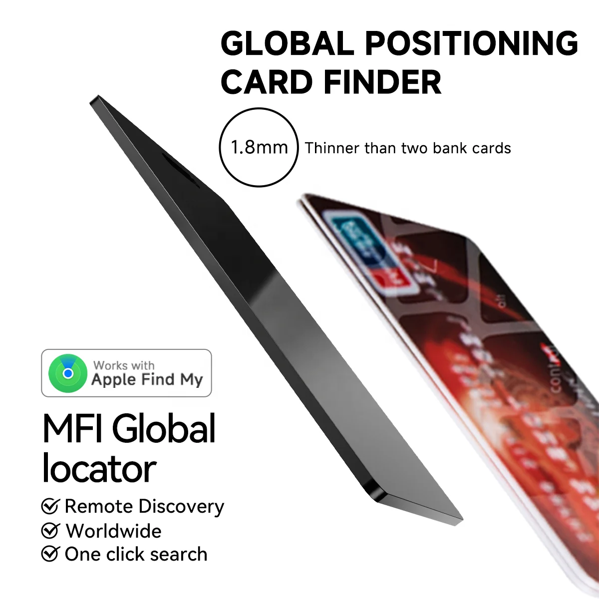 New Design 1.8mm Ultra Slim Plastic Smart Card Anti-loss Locator Rechargeable Wallet Pet GPS Tracker IPX6 Waterproof Apple Find