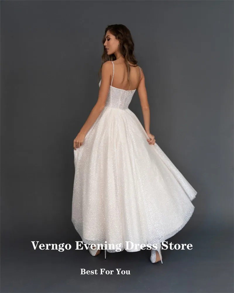 Verngo Glitter สายชุดแต่งงานสปาเก็ตตี้สายรัดแขนกุดข้อเท้าความยาวชุดเจ้าสาว Robe De Mariage ดูไบผู้หญิง Mariage