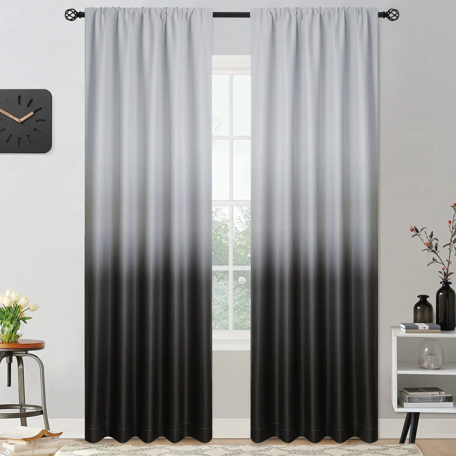 1/2 PCS Gradient Color Series Shading And Thermal Insulation Curtains, Living Room Bedroom Finished Rod Pocket Curtains